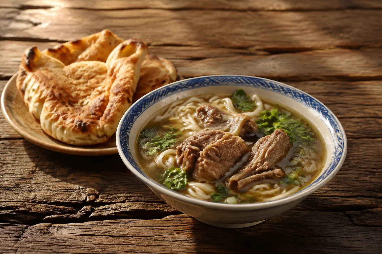 Donkey meat noodles and lamb skewers at a Gansu restaurant